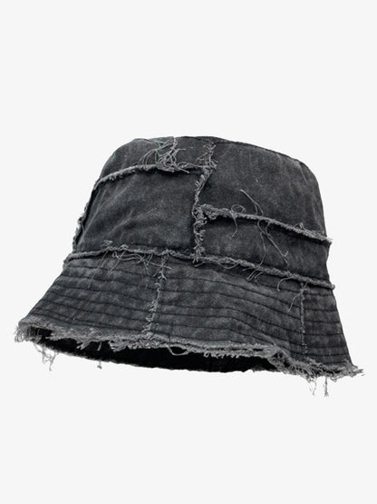Distressed Denim Raw Edge Destroyed Bucket Hat