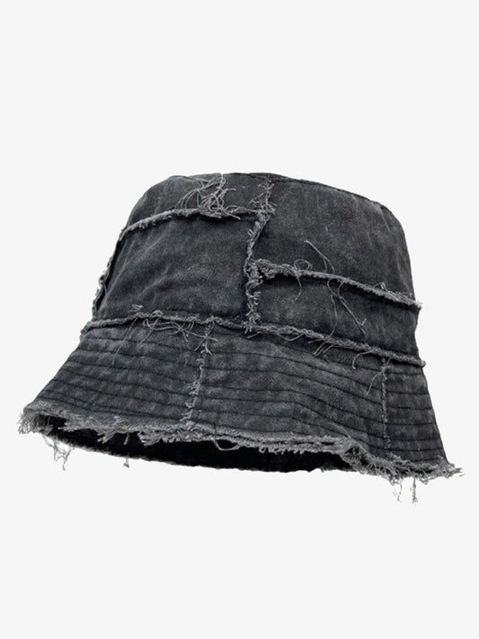 Distressed Denim Raw Edge Destroyed Bucket Hat
