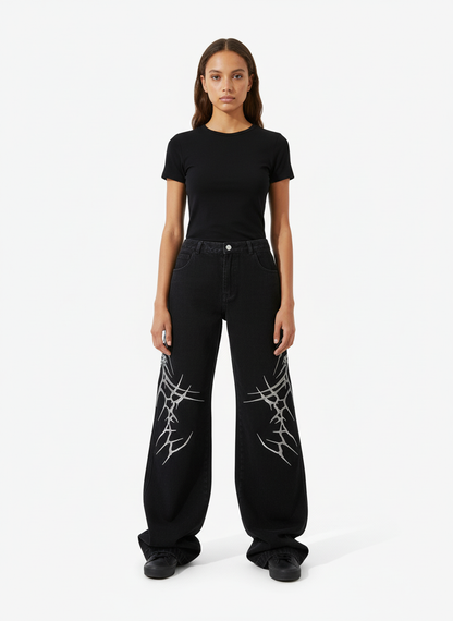 Graphic Embroidered Straight Jeans - 2280