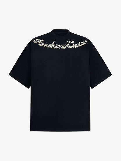 Retro Embroidery Beaded Letter Print T-shirt