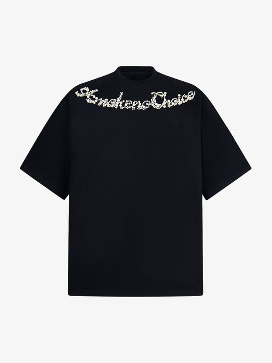 Retro Embroidery Beaded Letter Print T-shirt