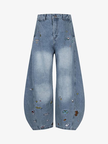 Fun Embroidered Barrel Jeans