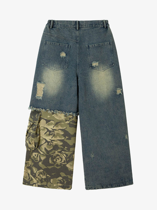 Camouflage Patchwork Workwear Straight Jeans