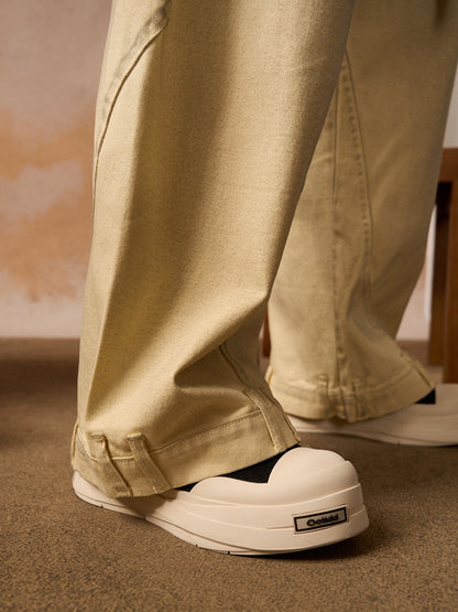 Washed Distressed Detachable Scarf Barrel Jeans