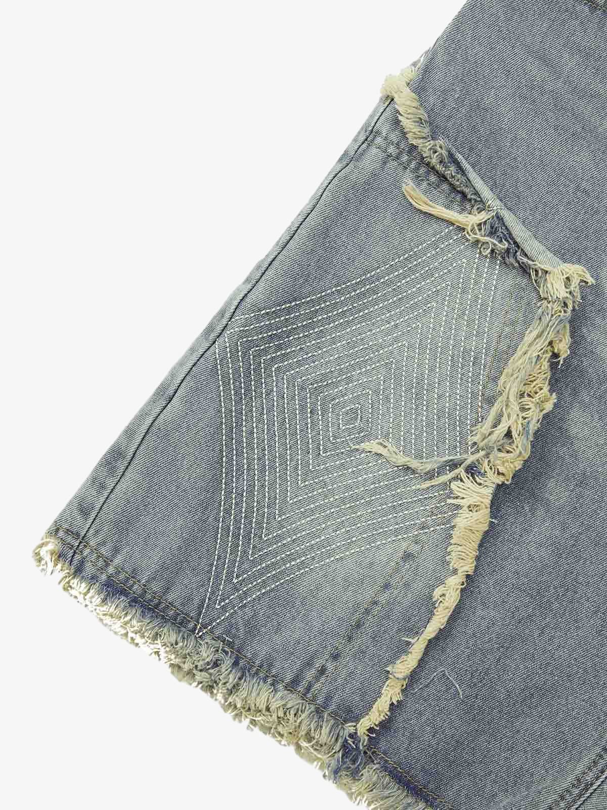 Thesupermade Retro Stitching Diamonds Embroidery Shorts