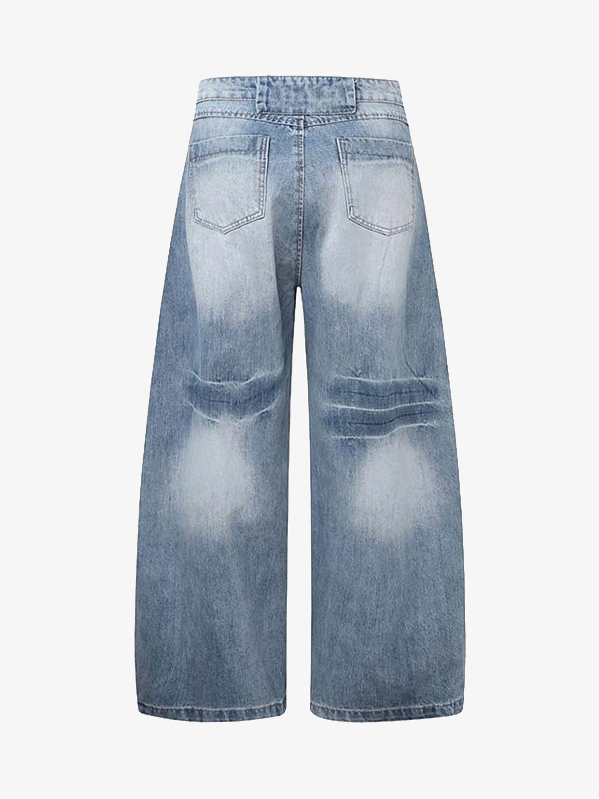 Distressed Washed Deconstructed Barrel Jeans