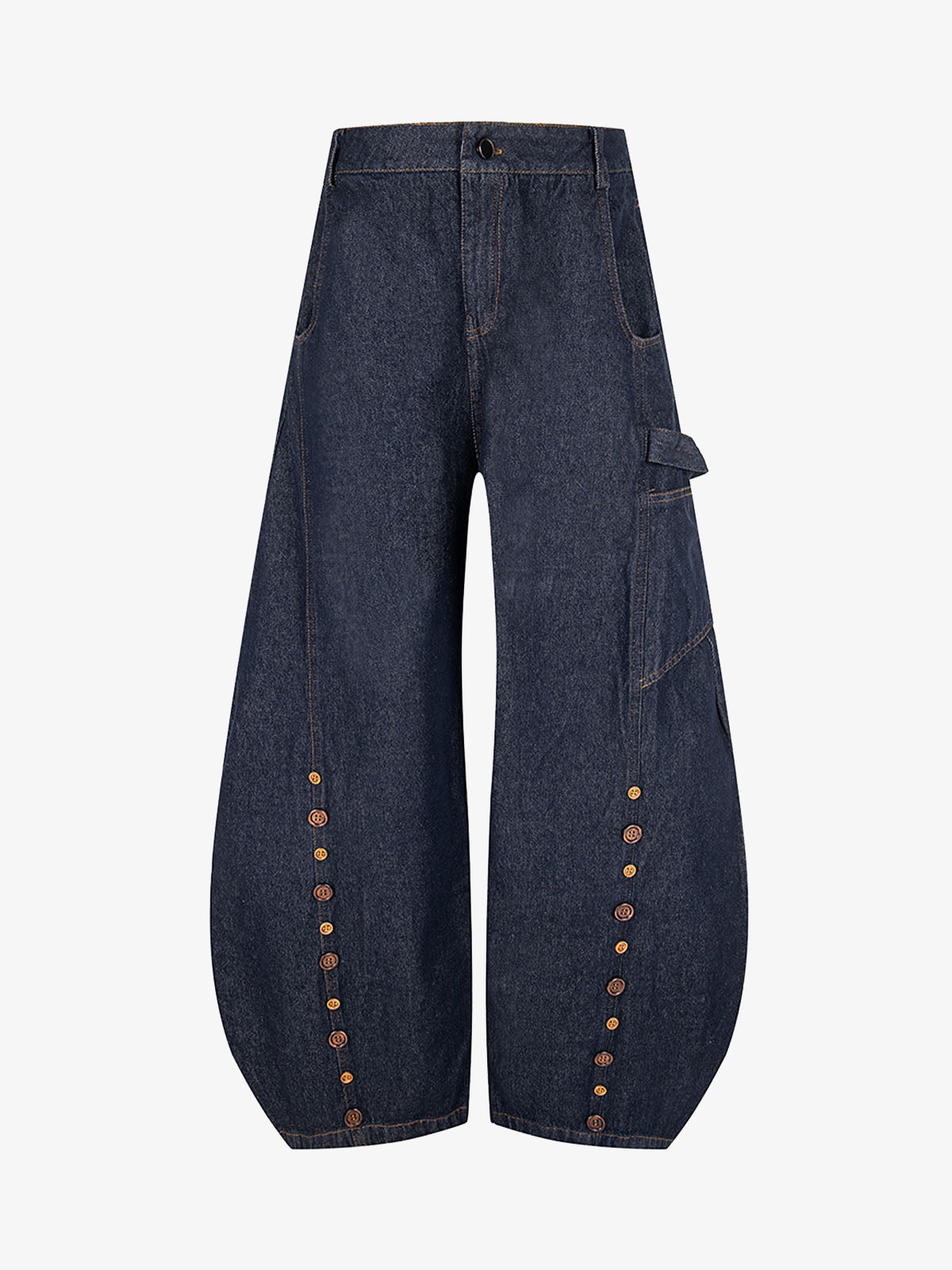 Button Embroidered Barrel Jeans