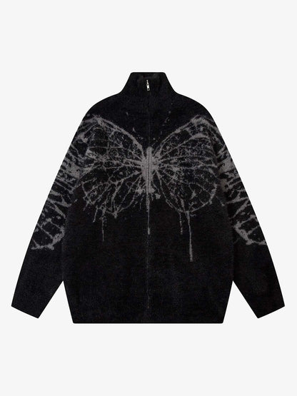 Thesupermade Butterfly Jacquard  Knit Mock Neck Sweater