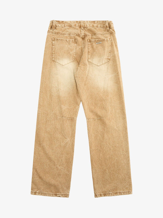 Vintage Washed Distressed Straight Jeans