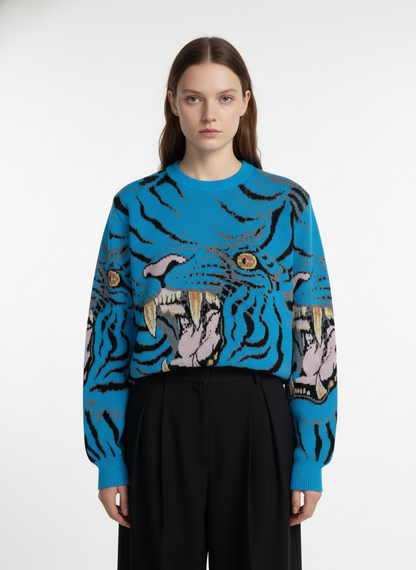 Tiger Crew Neck Knitted Sweater