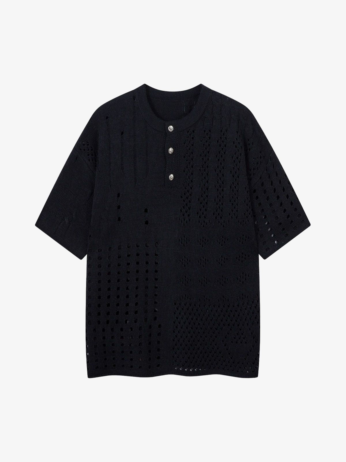 Openwork Knit Short-Sleeve Sweater
