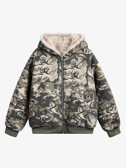 Thesupermade Camouflage Fur Hooded Jacket - 2353