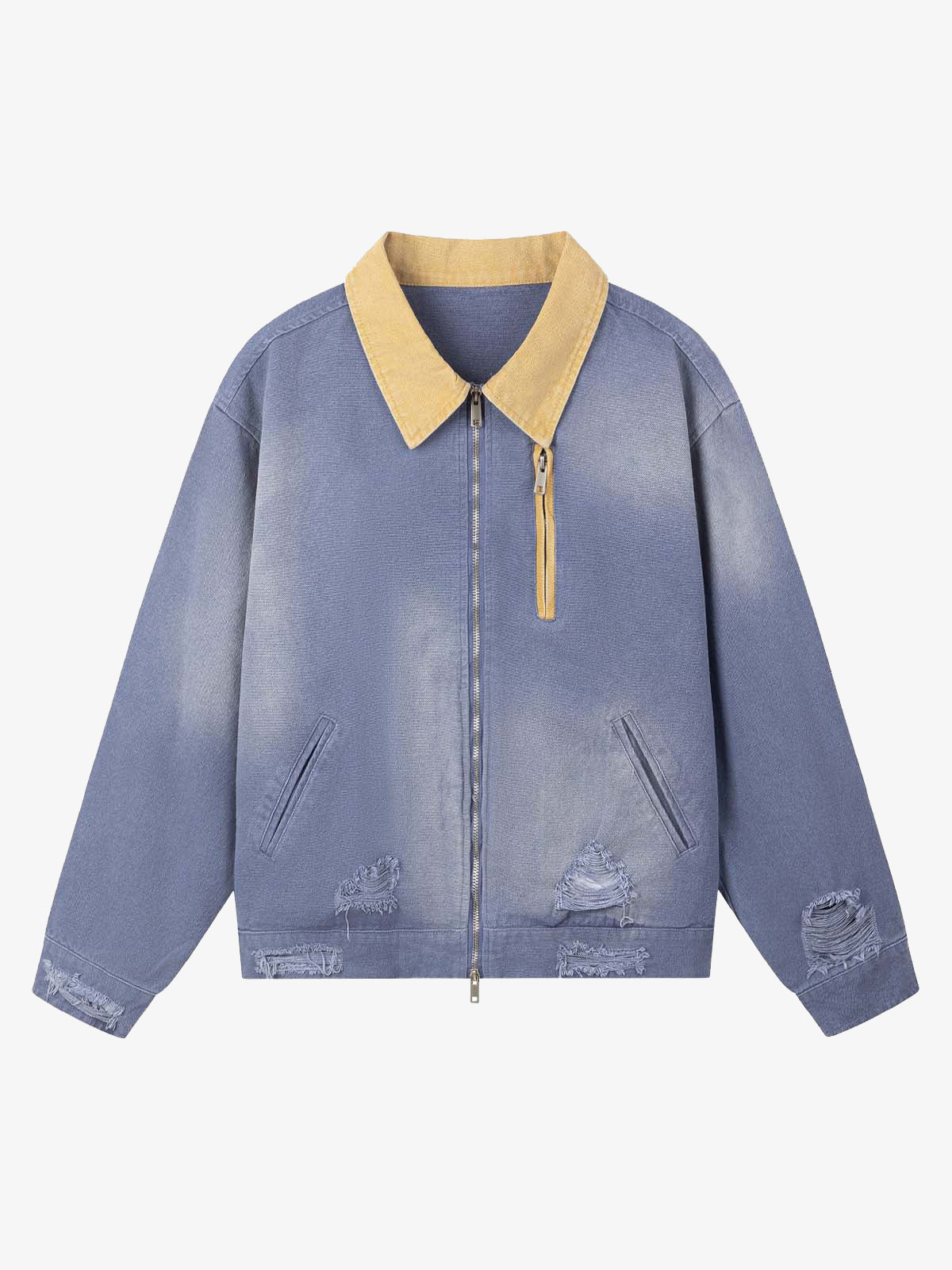 Retro Ripped Washed Contrast Color Work Jacket