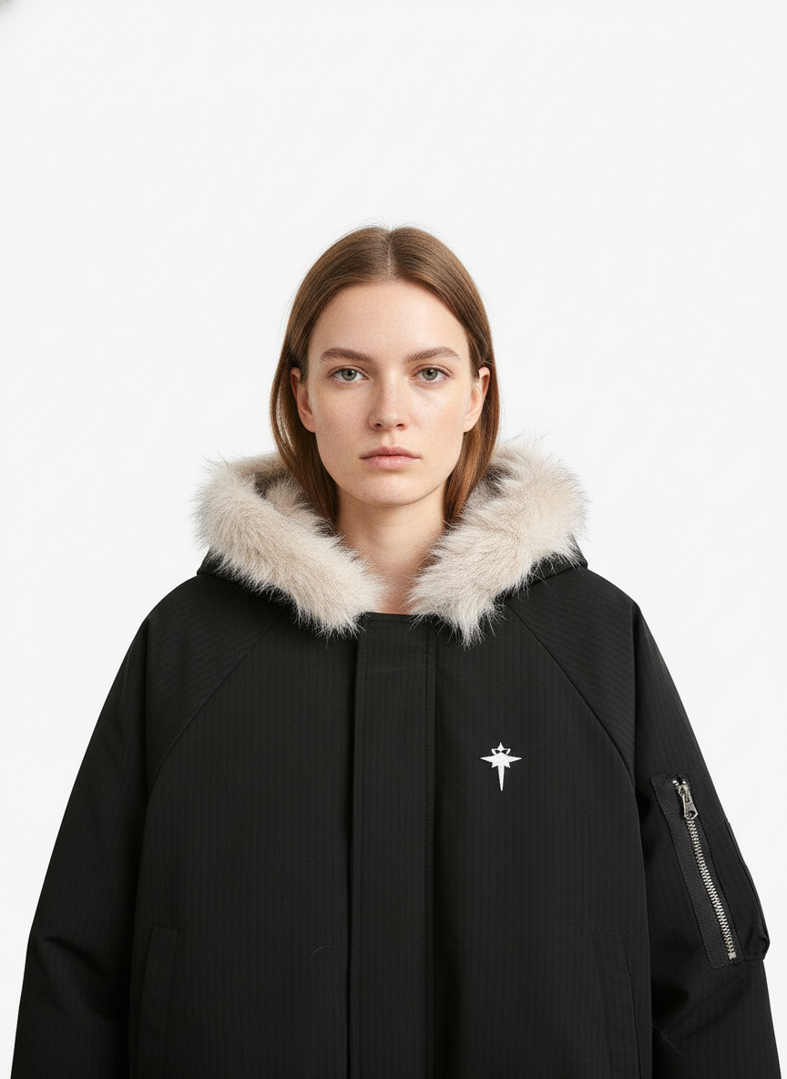 Retro Fur Hooded Fleece Bomber Jacket - 2478