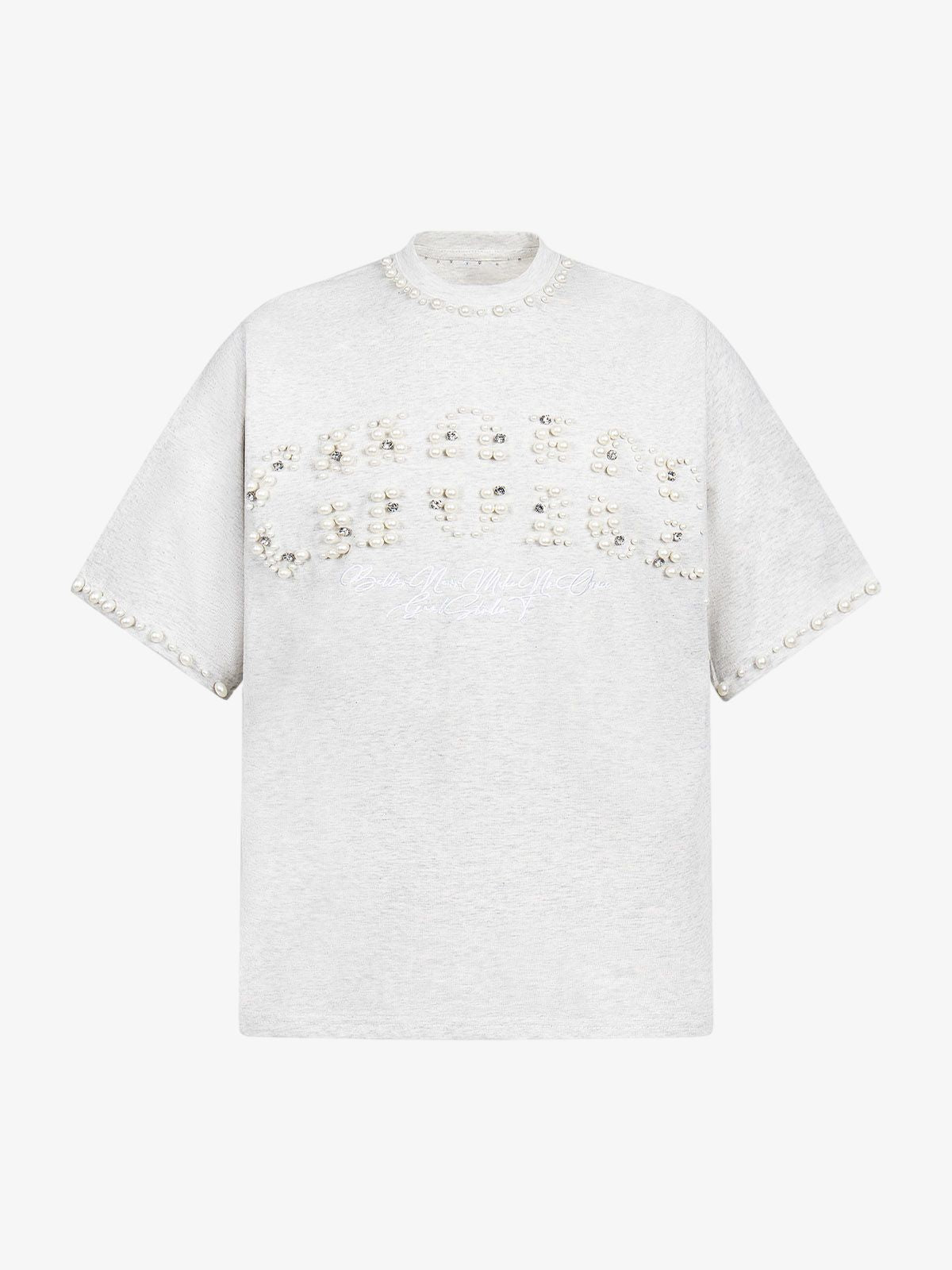 Elegant Pearl-Embellished Oversized T-Shirt