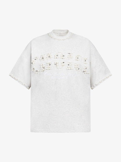 Elegant Pearl-Embellished Oversized T-Shirt