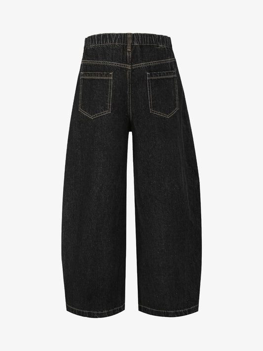 Patchwork Plaid Pleated Baggy Barrel Jeans - 2334