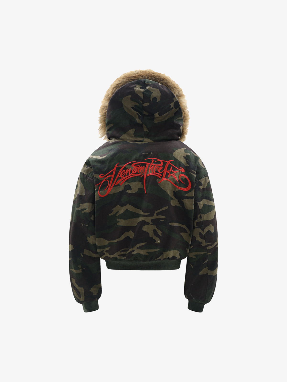 Embroidered Detachable Fur Hooded Jacket