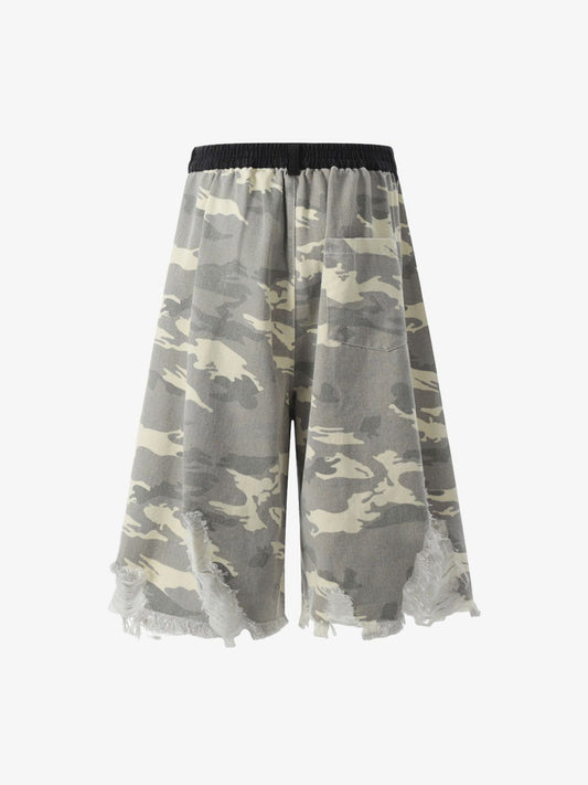 Ripped Applique Embroidered Camouflage Jorts