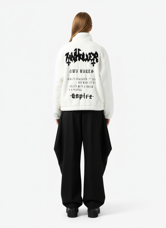 Thesupermade Hip-hop Letter Stand Collar Fur Jacket - 1908