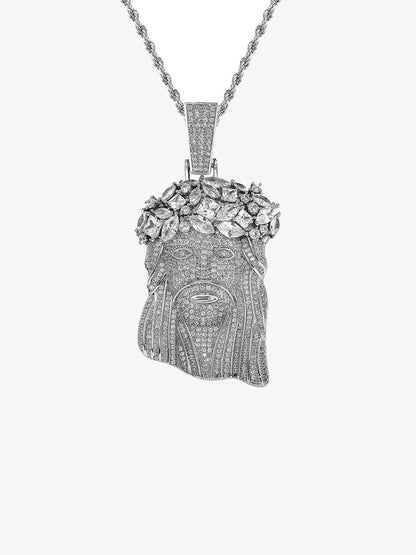 Rhinestone Hotfix Jesus Pendant Copper Necklace - 2441