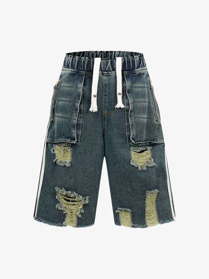 Distressed Cargo Denim Shorts - 2378