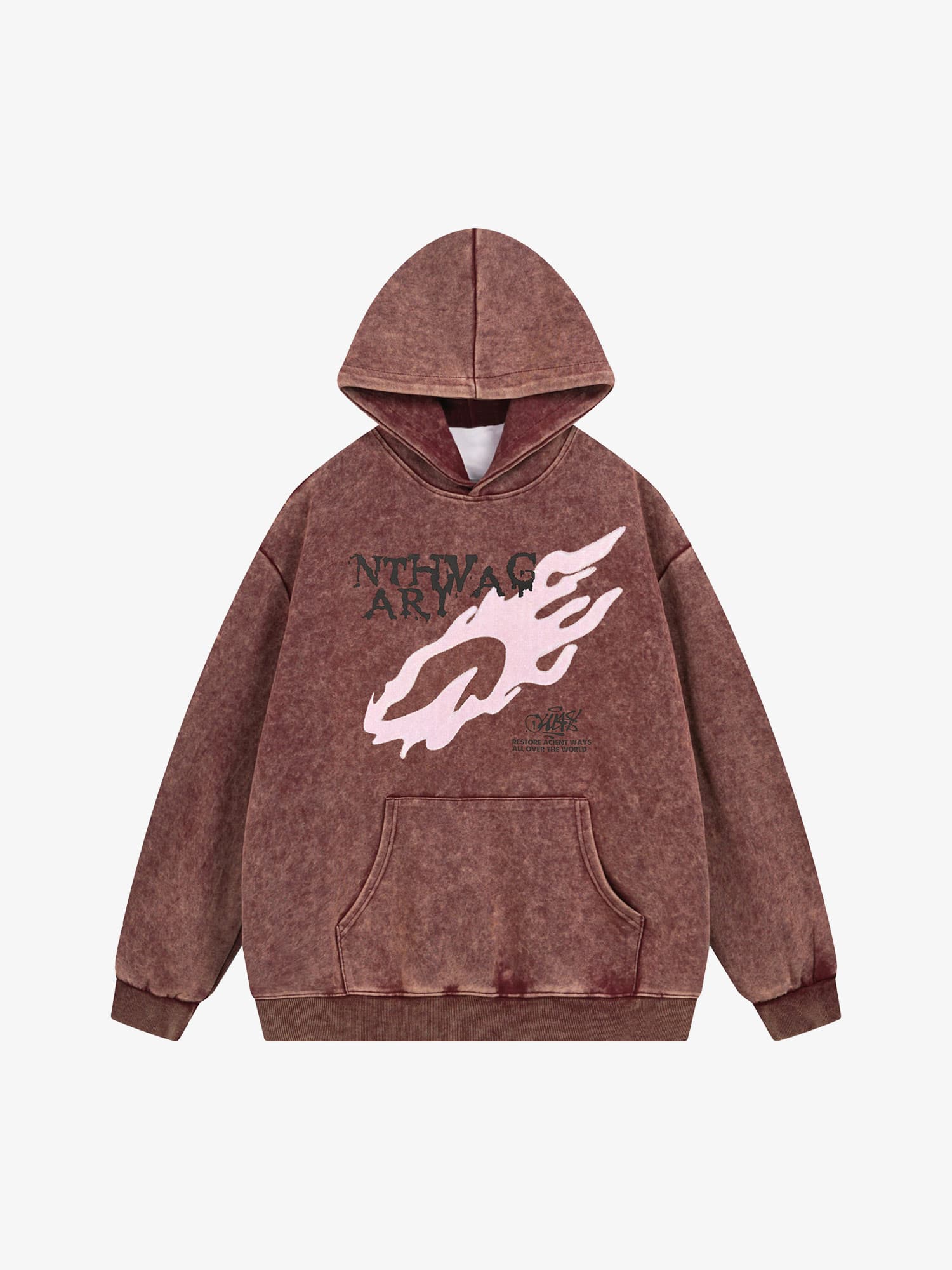 Thesupermade Washed Flame Printed Hooded Fleece Sweatshirt