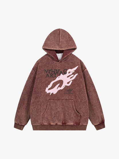 Thesupermade Washed Flame Printed Hooded Fleece Sweatshirt