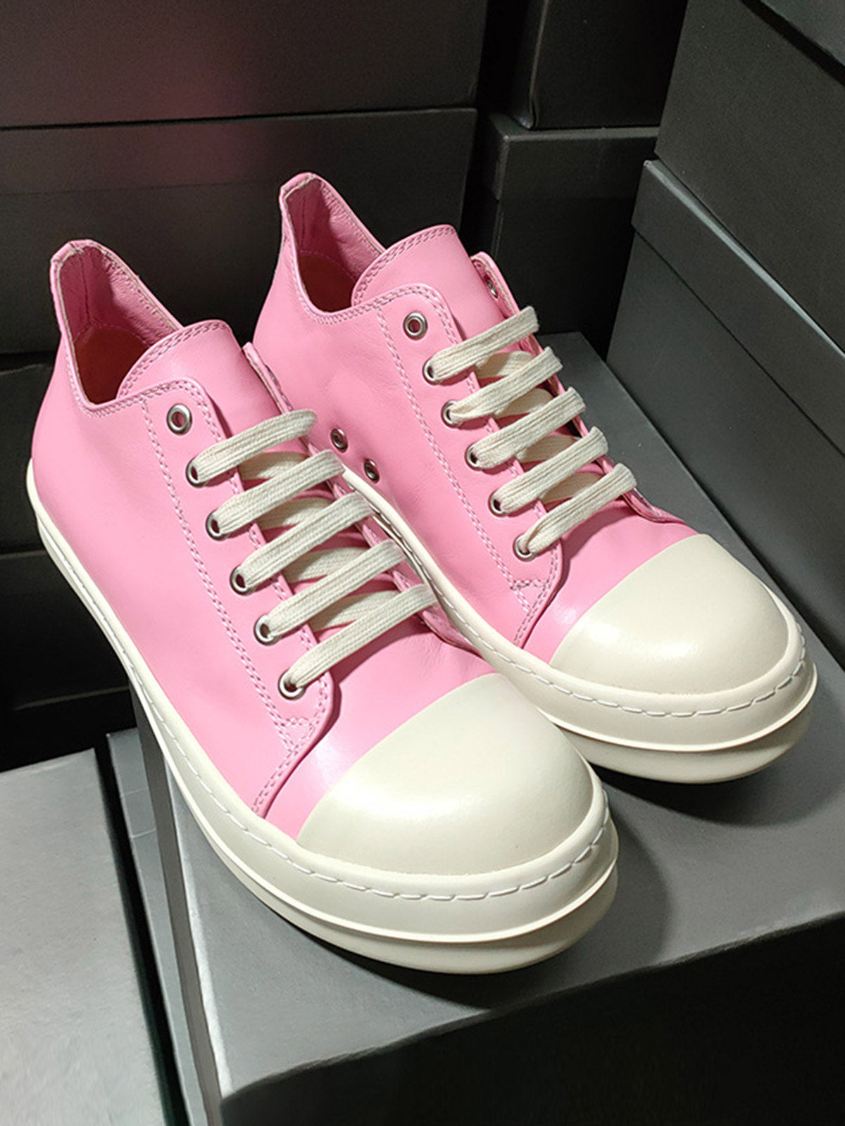 Street Pink Leather Low-Top Sneakers