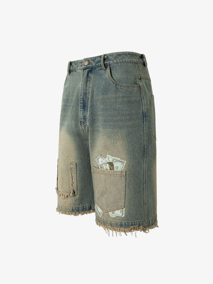 Gradient Washed Raw Edge Jorts