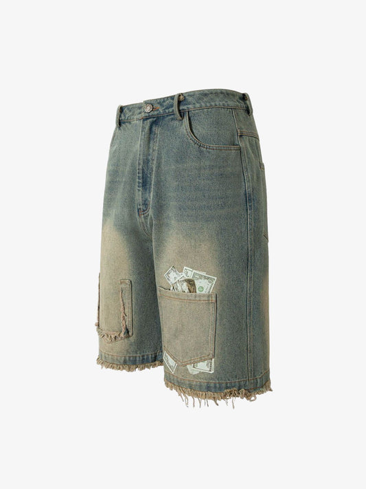 Gradient Washed Raw Edge Jorts