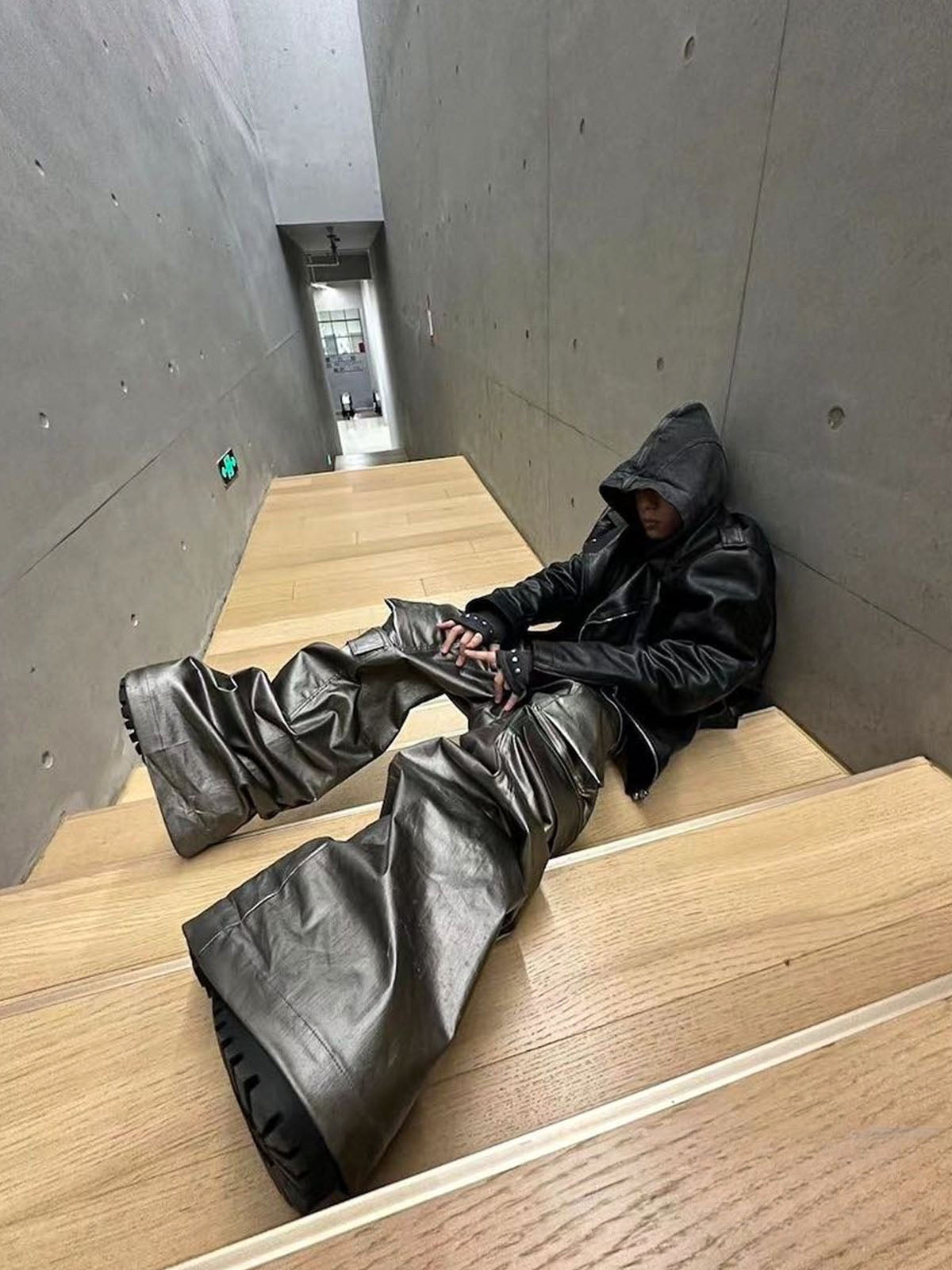 RO Style Matte Coated Leather Baggy Trousers - 2339