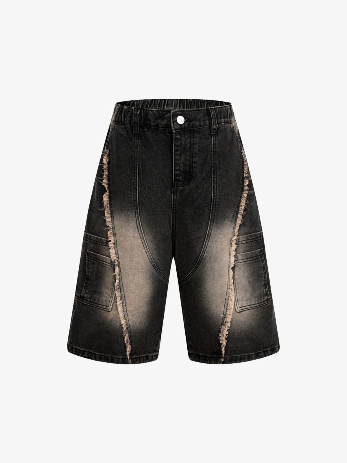 Washed Distressed Raw Edge Denim Jorts