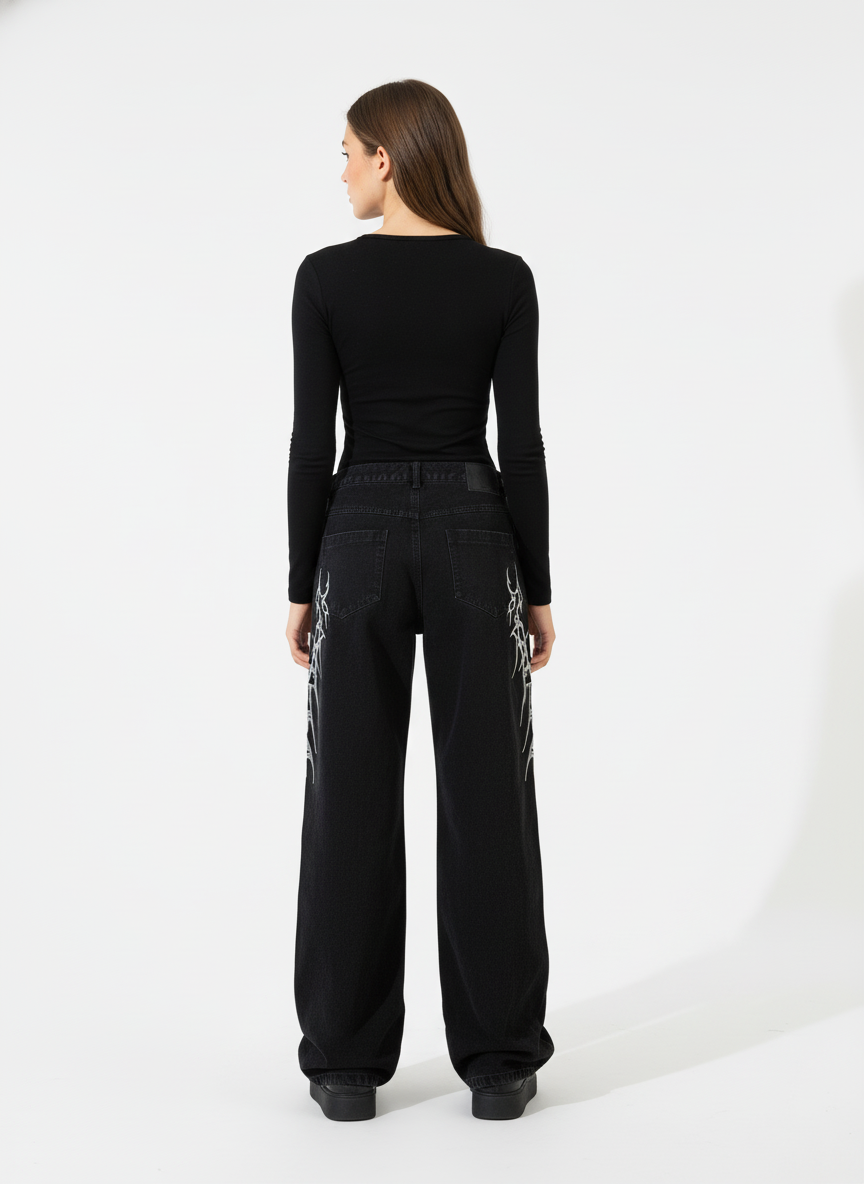 Graphic Embroidered Straight Jeans - 2280