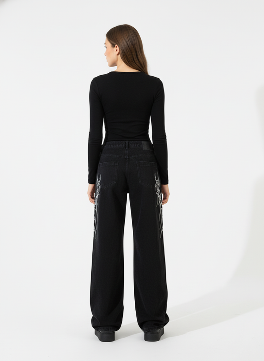 Graphic Embroidered Straight Jeans - 2280