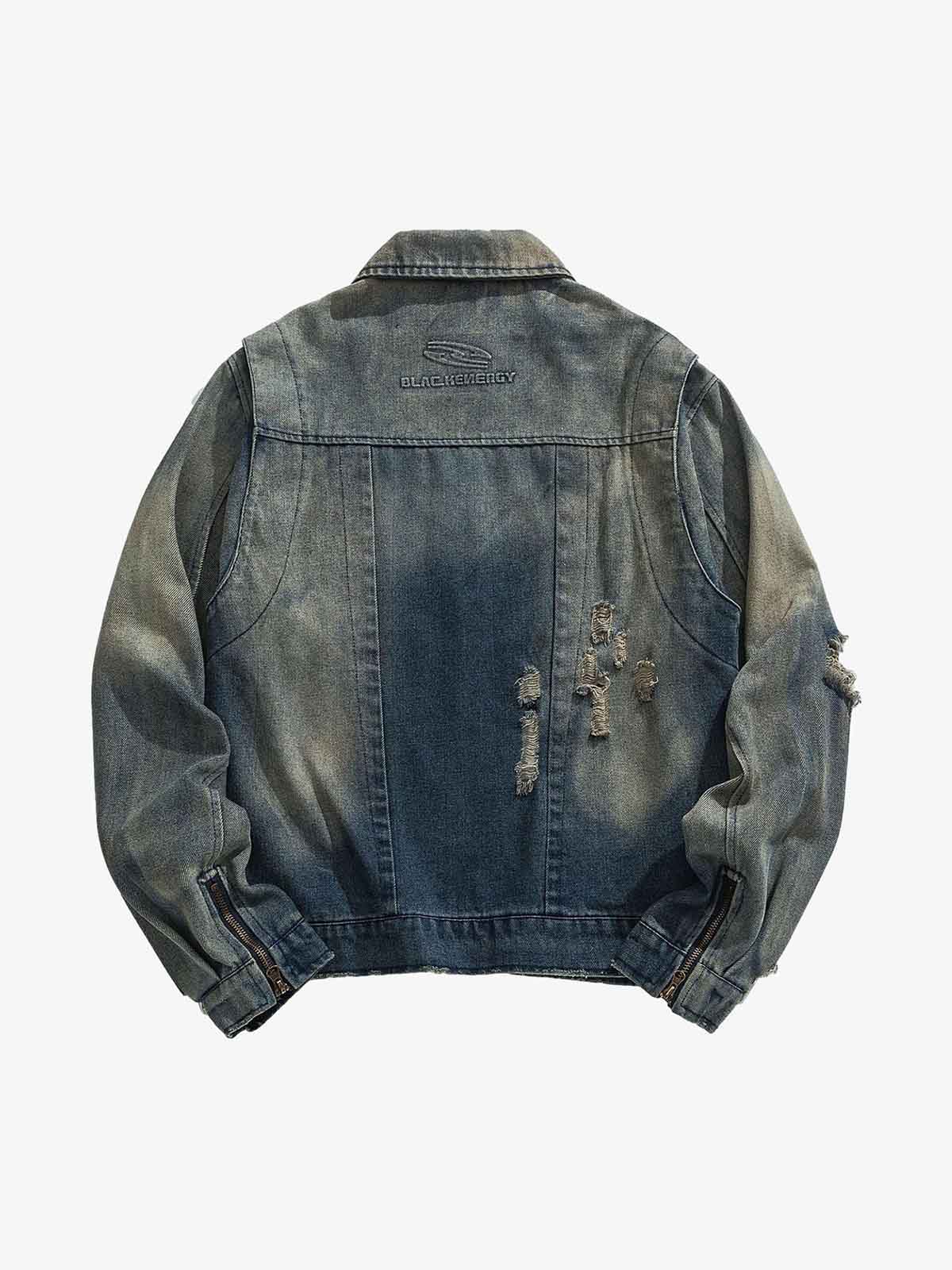 Thesupermade High Street Hip-hop Distressed Washed Denim Jacket - 2242