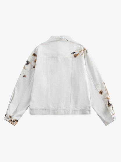 Thesupermade American Retro Lace Patchwork Denim Jacket