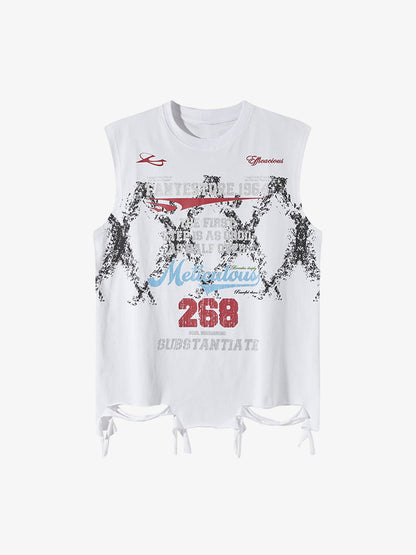 Retro Tattered Print Vest