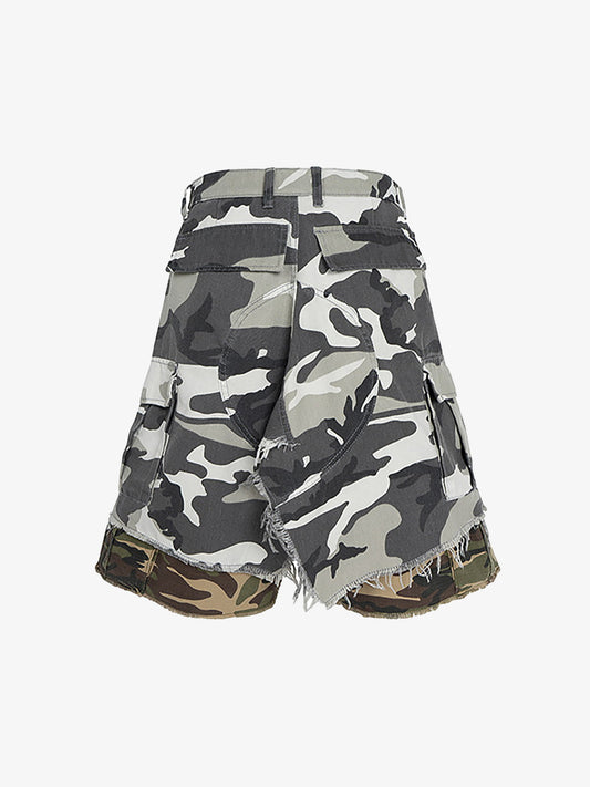 Retro Faux Two-Piece Whisker Camouflage Jorts - 2386
