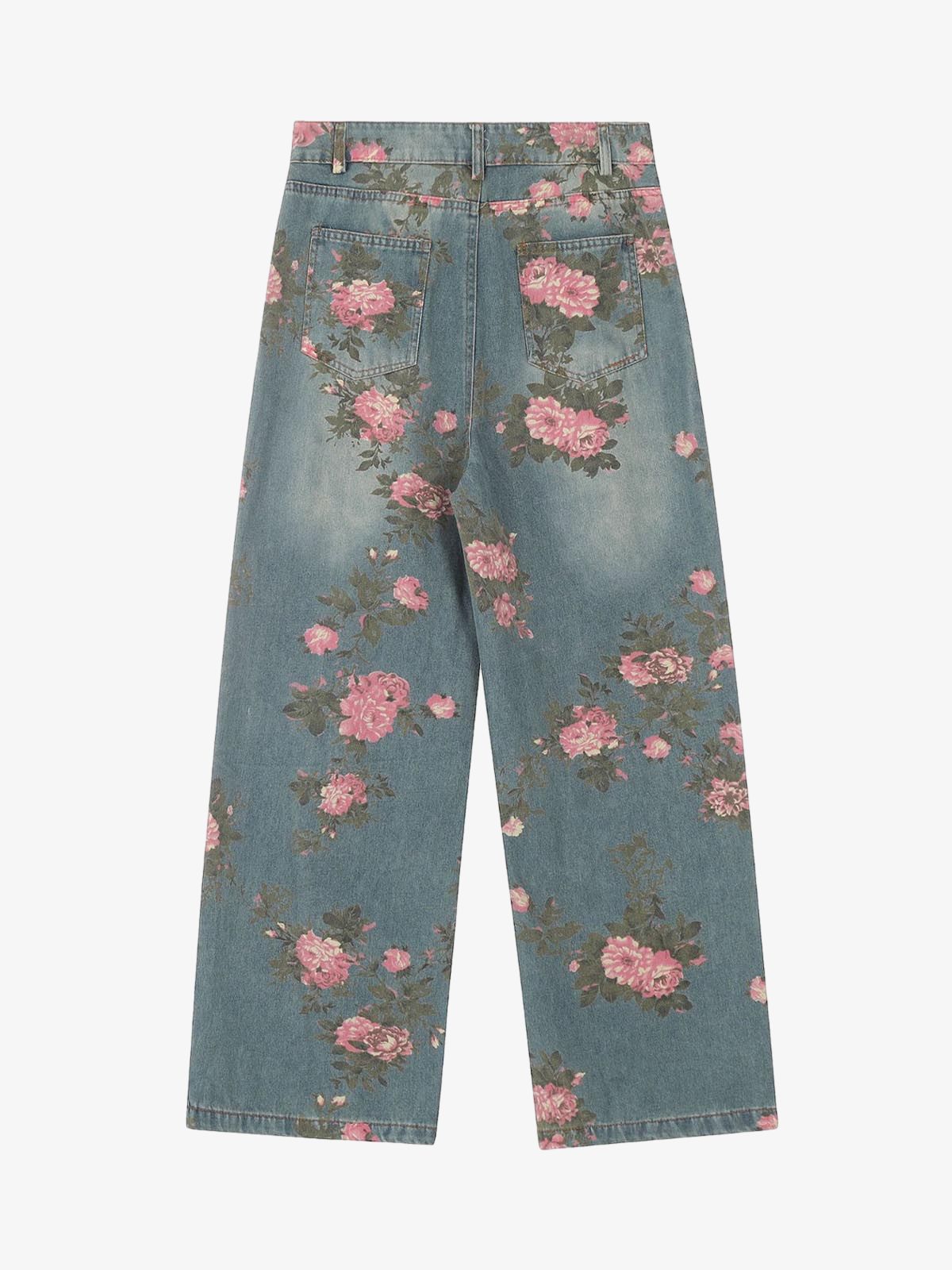Thesupermade Floral Print Straight Jeans - 2409