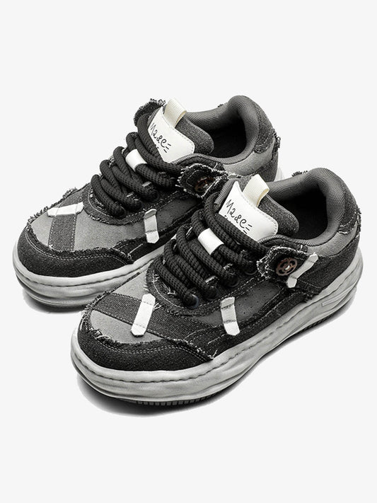 Distressed Deconstructed Split Whisker Platform Sneakers