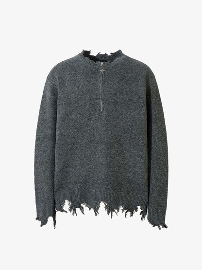 Distressed Quarter Zip Sweater