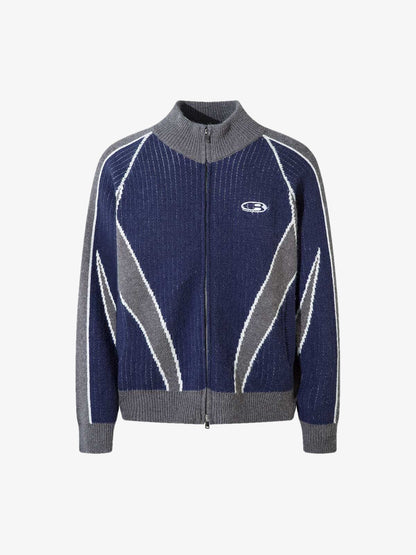 Retro Contrast Color Cardigan Knitted Sweater