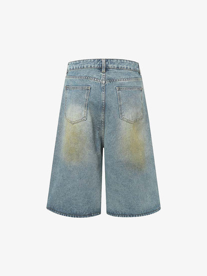 Washed Distressed Spray-Painted Ripped Jorts