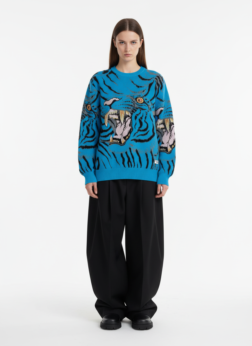 Tiger Crew Neck Knitted Sweater