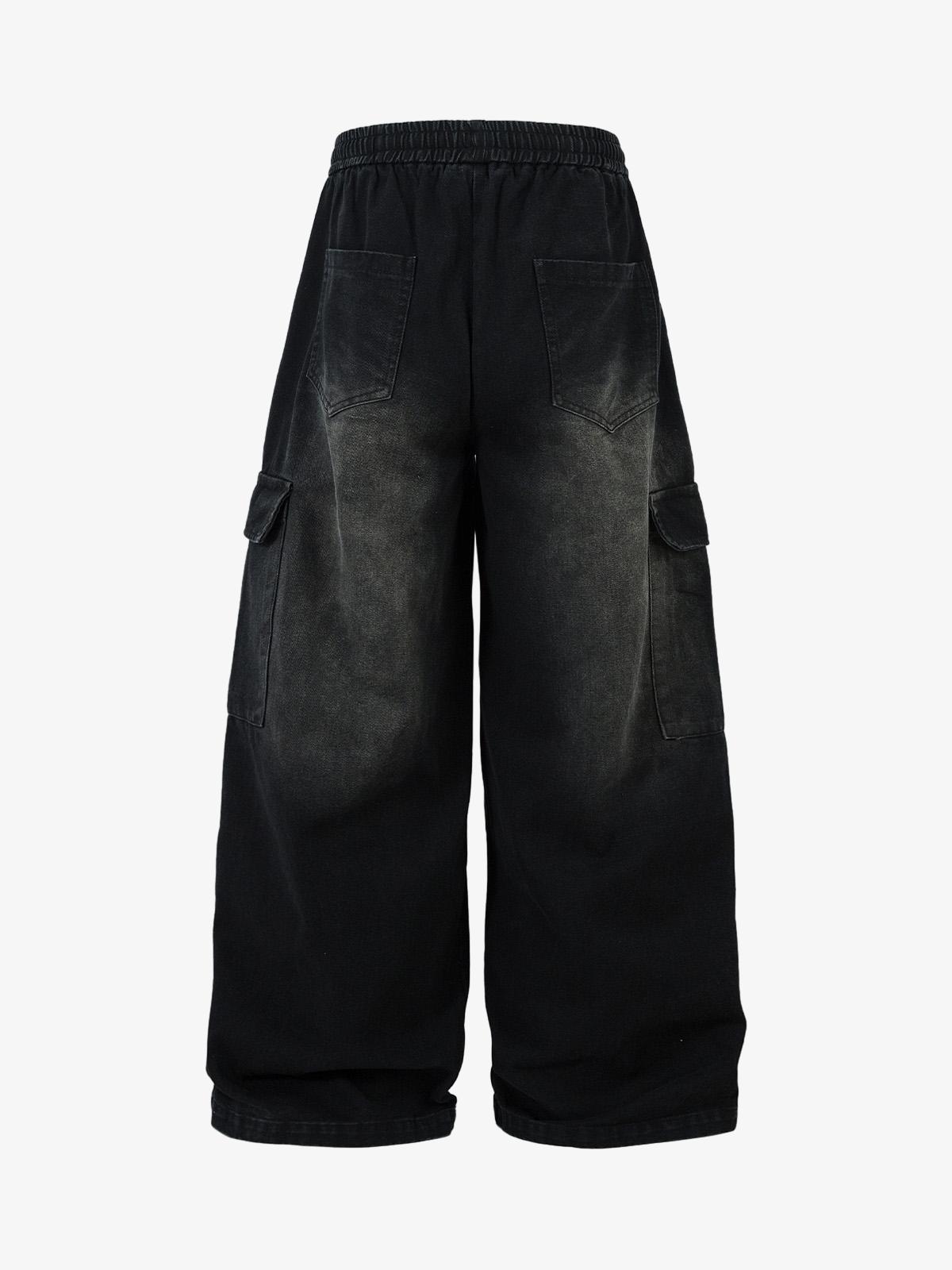 Washed Multi Pocket Drawstring Cargo Jeans