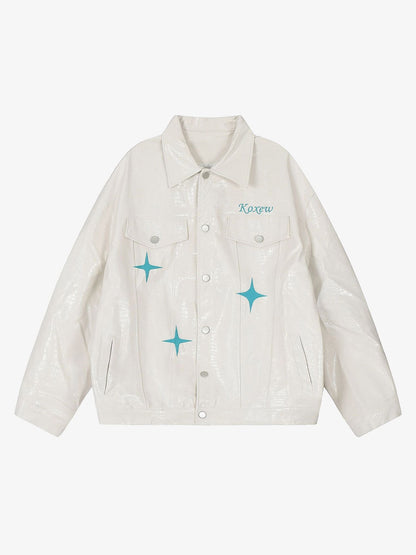 Thesupermade Star Embroidered PU Leather Jacket - 2358