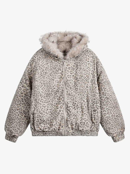 Cheetah Print Mink Fur Hooded Jacket - 2270