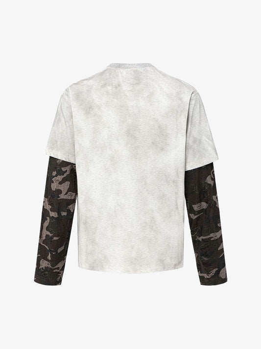 Camouflage Faux Two-piece Jersey Long Sleeve T-shirt - 2380