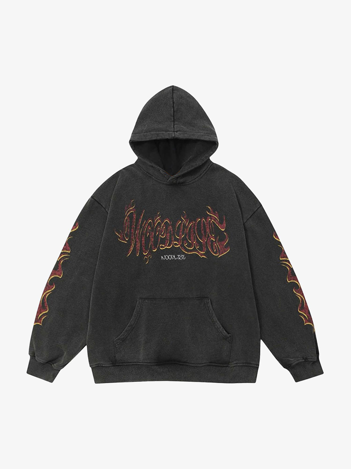 Thesupermade Flame Letter Washed Hooded Sweatshirt - 2216